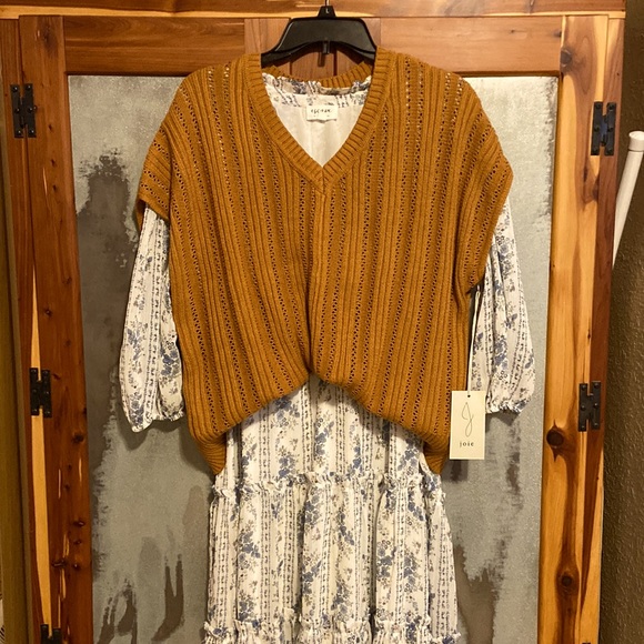 Joie Sweaters - Joie Mustard Yellow Knit V-Neck Sweater Vest